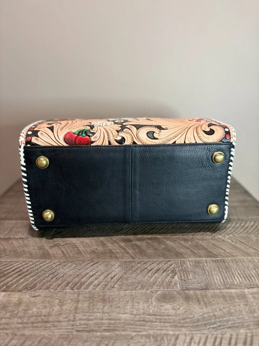 Hand Painted Tooled Leather Large Satchel Barrel Bag Cowhide Leather